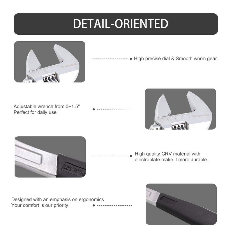 Donext 12 Inch Adjustable Wrench Professional Hand Tool Soft Handle - Image 3